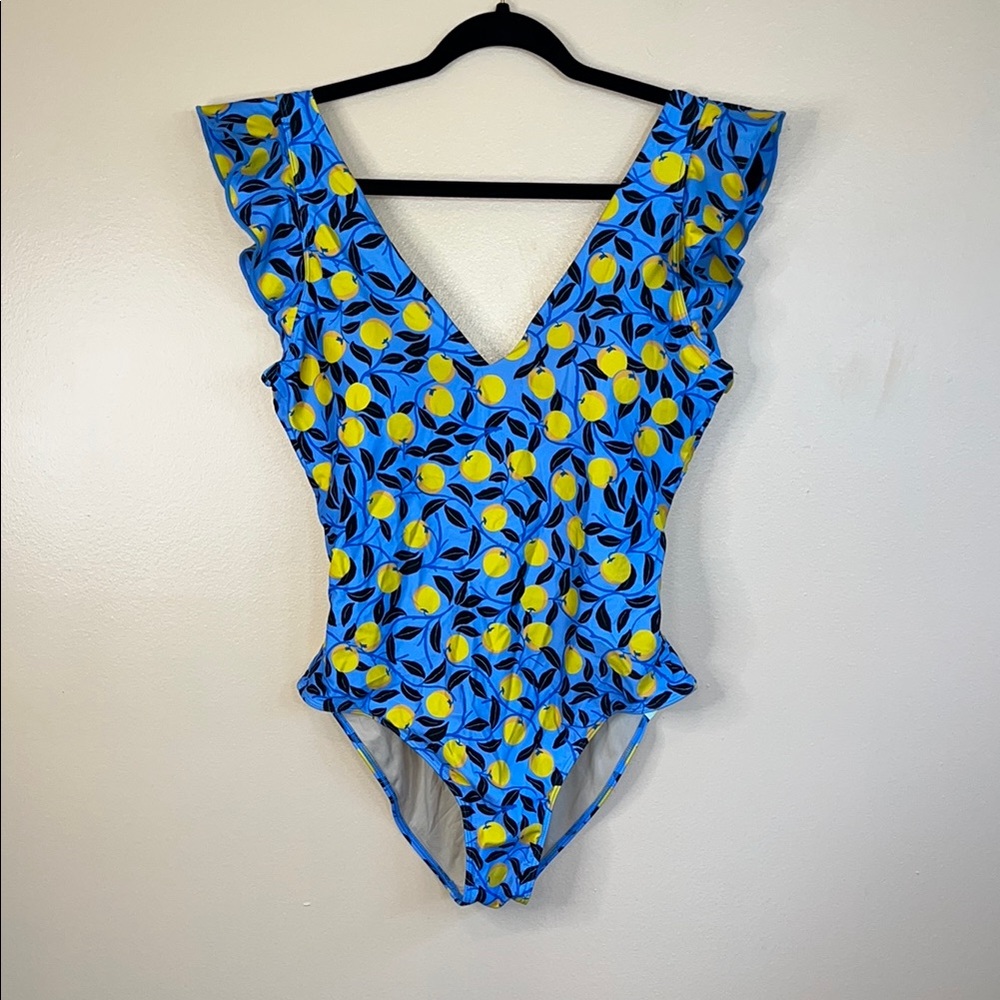 Summersalt Blue and Yellow Peach Print Swimsuit, size 12